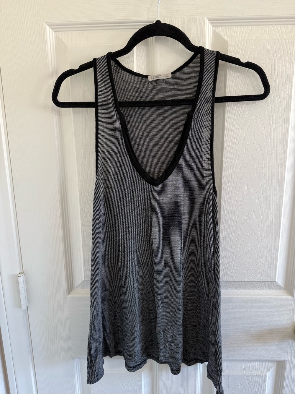 Women's Gray Striped Racerback Tank Top with Black Trim
